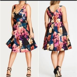 City chic secret garden black multi color vneck floral dress size xL/22